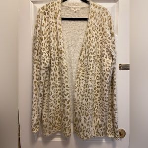 Animal print fuzzy cardigan. Size XL